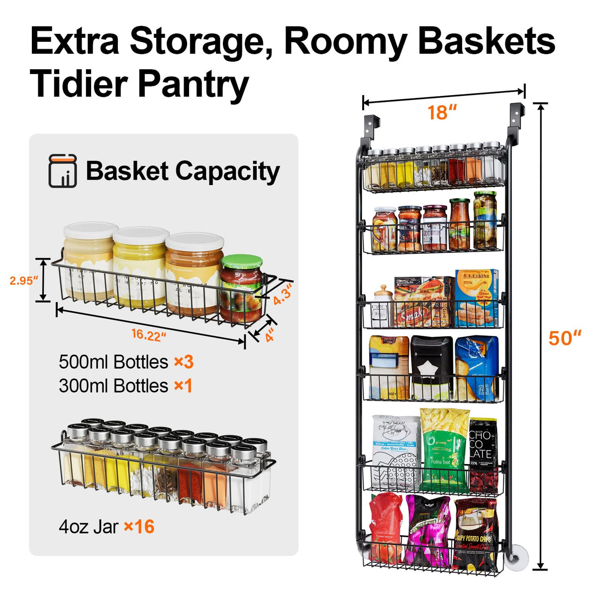 Removable Delamu baskets allow flexible arrangement for larger items