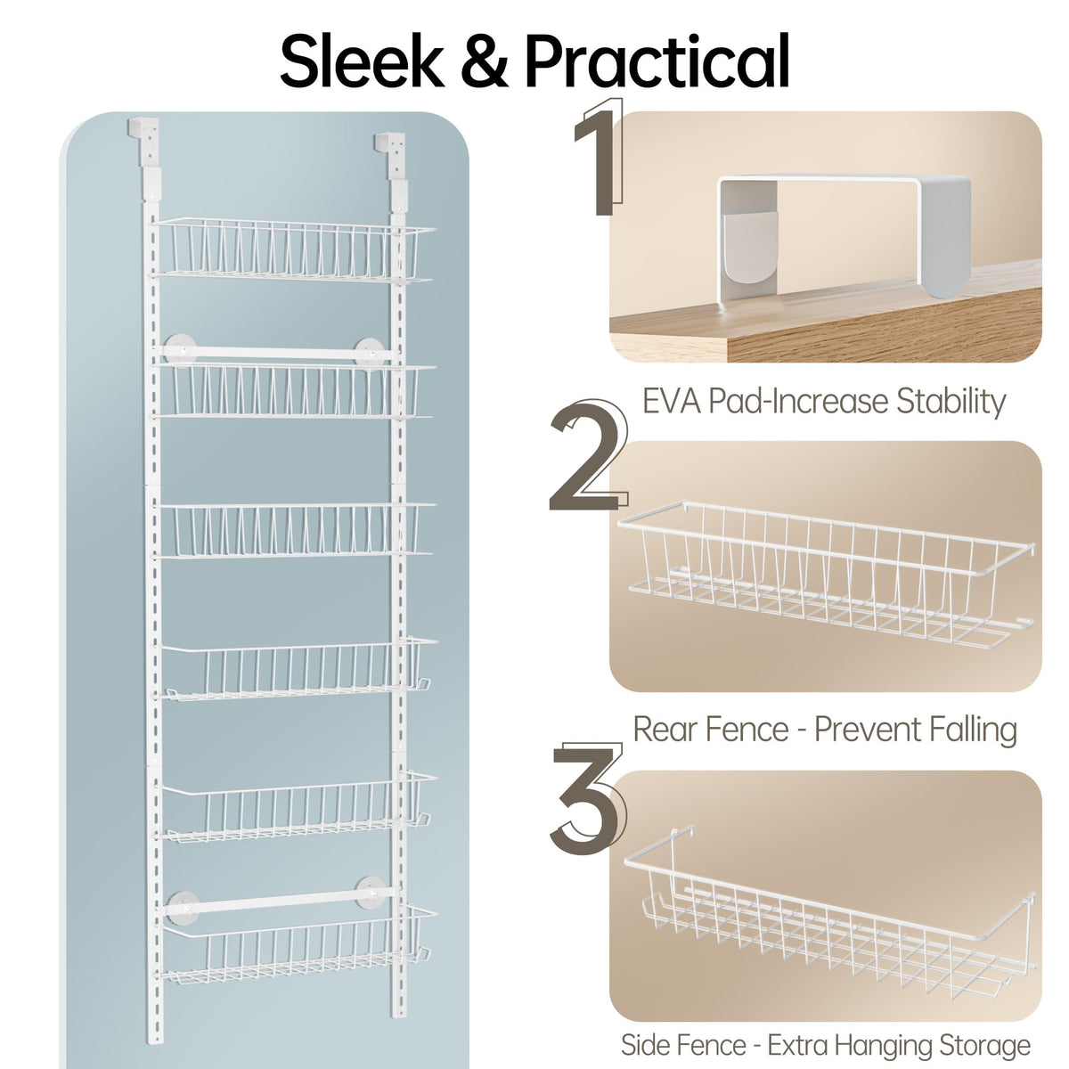 Delamu six-tier design fits most standard doors for extra storage.
