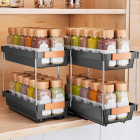 Delamu pullout cabinet spice rack with two tiers for easy jar access