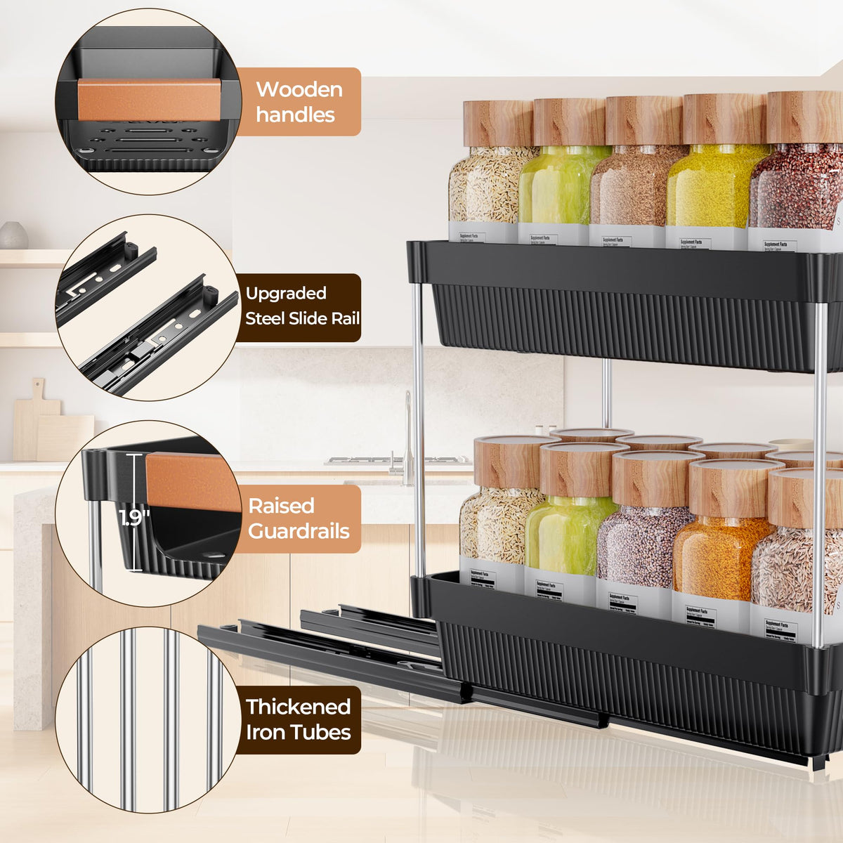 Delamu wood-look handles blend with cabinetry for cohesive style