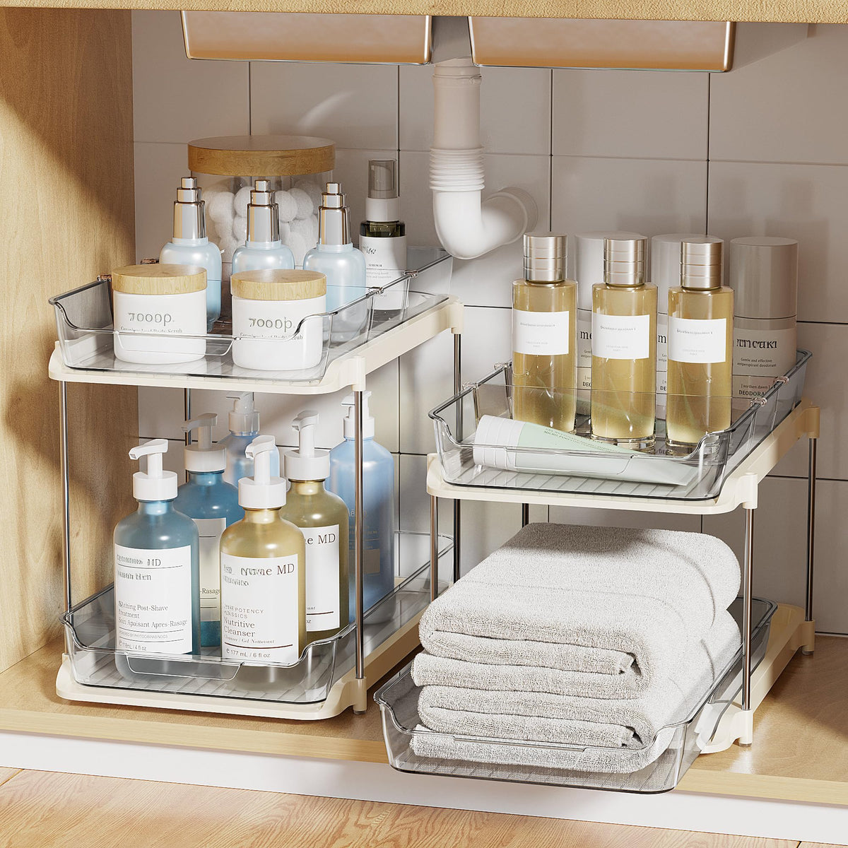 Delamu stack three high pantry system saves space in small kitchens.