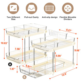 Delamu beige stackable kitchen pantry organizer for compact storage.