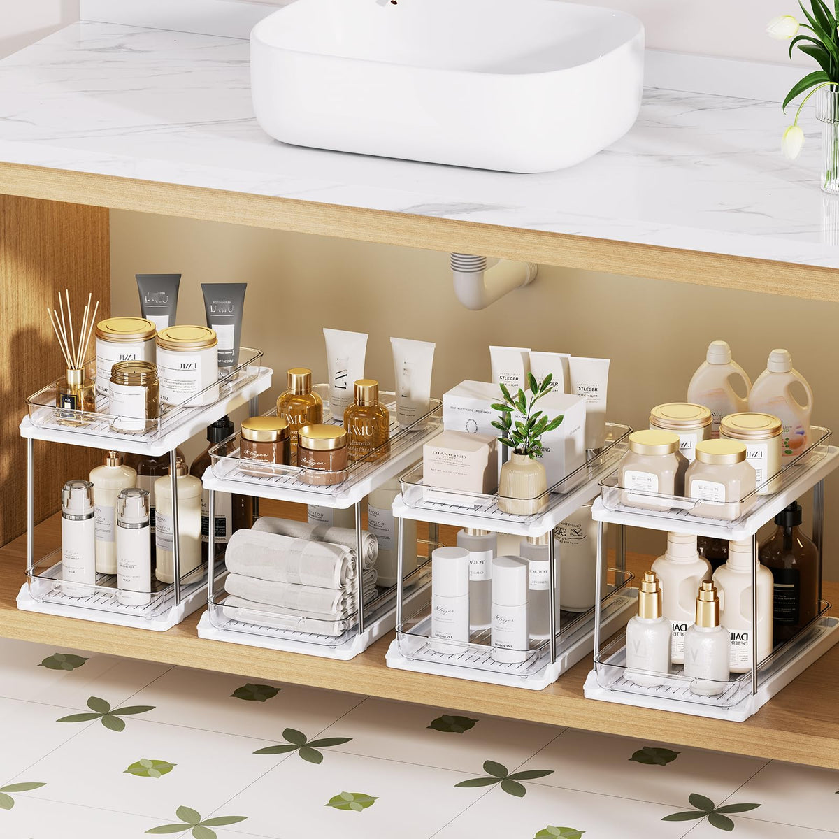 Delamu white storage for vitamins, cosmetics, and snacks.