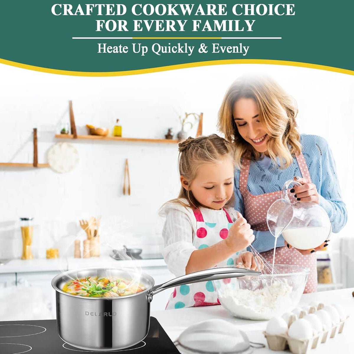 DELARLO durable tri-ply construction for home and pro kitchens