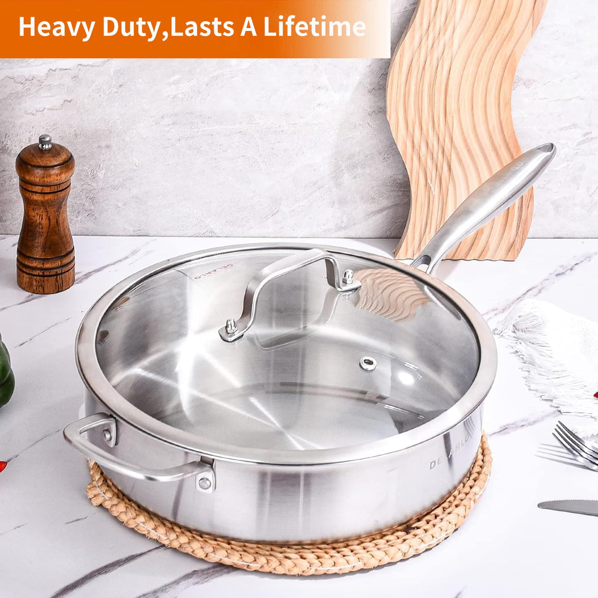 DELARLO dishwasher-safe cookware for quick post-cook cleanup.