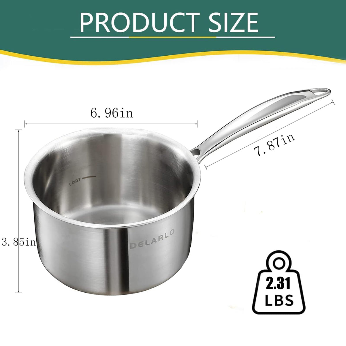 DELARLO saucepan with glass lid for easy meal monitoring during cooking