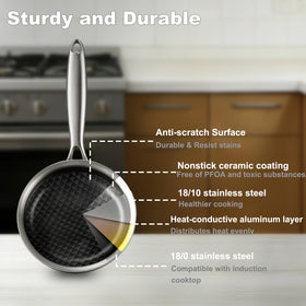 DELARLO splatter-resistant rim keeps the stovetop tidy while frying