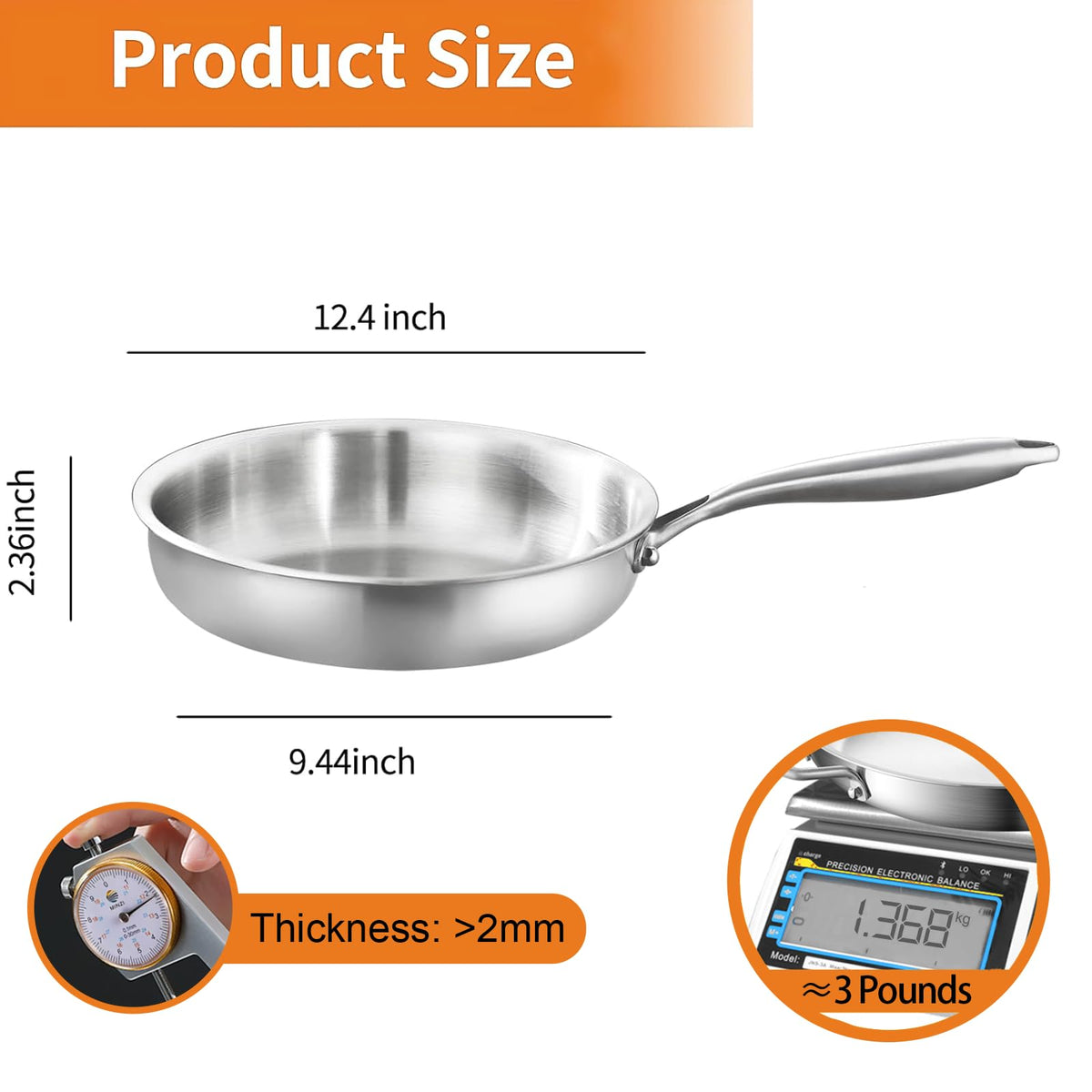 DELARLO Tri-Ply 12.5-inch pan on a stovetop ready for cooking.