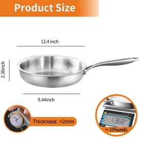 DELARLO Tri-Ply 12.5-inch pan on a stovetop ready for cooking.