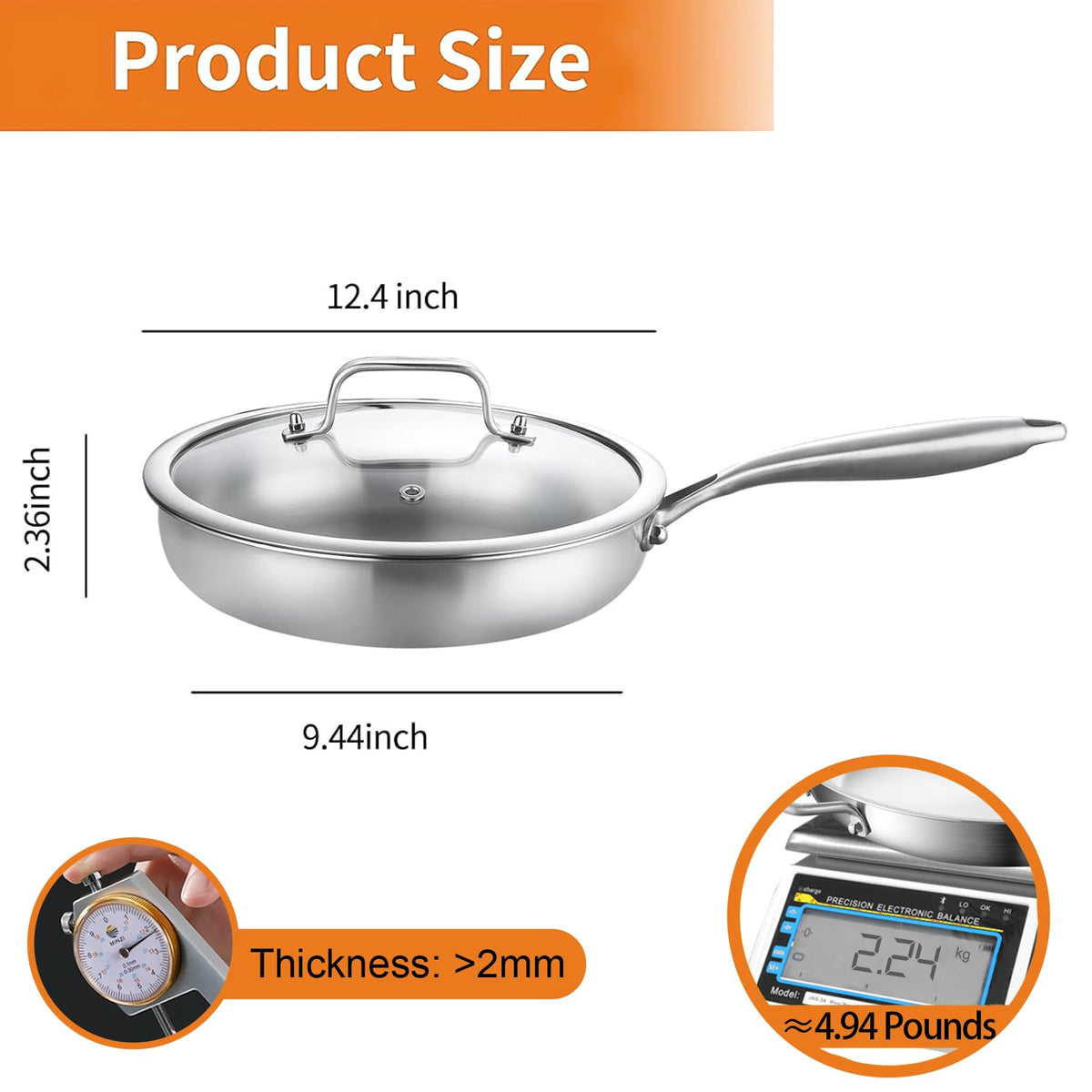 DELARLO family-sized 12-inch pan ideal for batch cooking and serving.