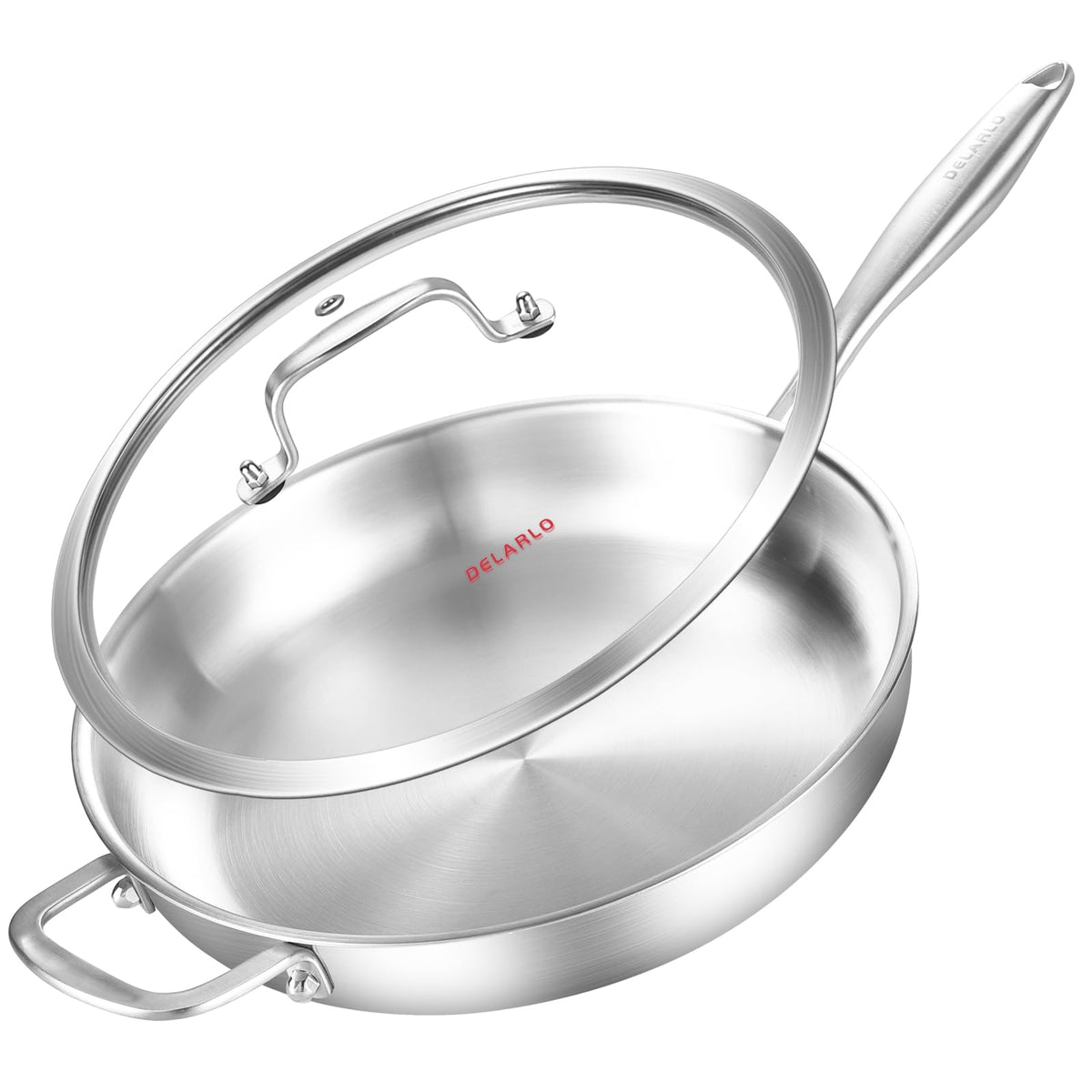 Delarlo Tri-Ply pan on stove showing even heat distribution for consistent cooking