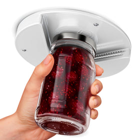 Delfori under-cabinet jar opener teeth close-up gripping lids effortlessly