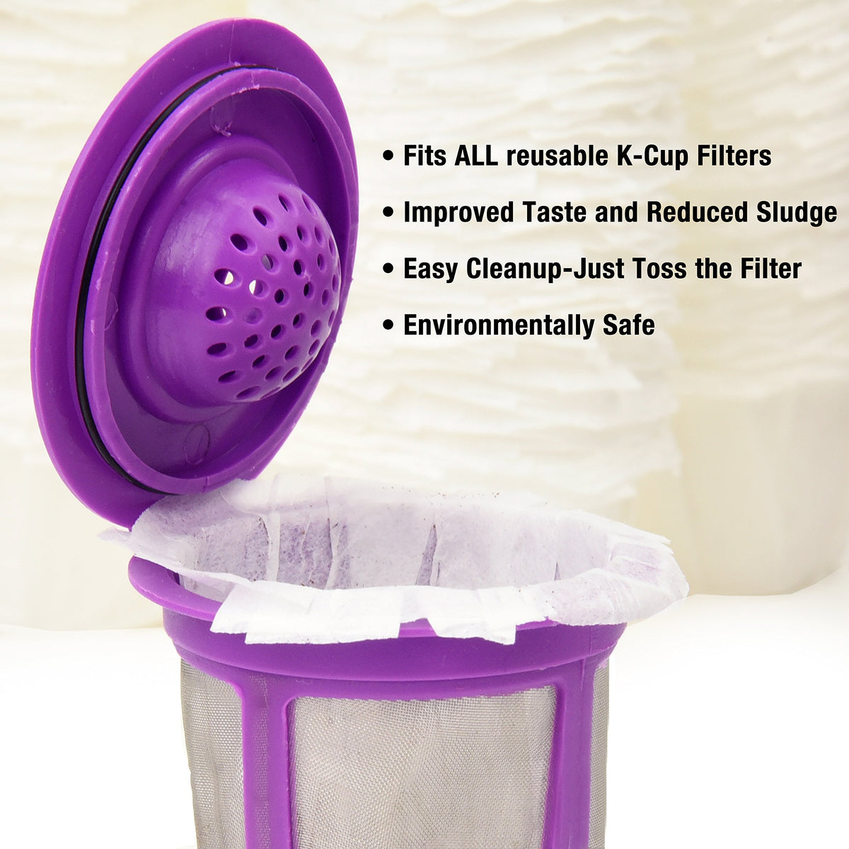 Delibru K Cup ultra-fine filtration captures sediment for a smoother cup.