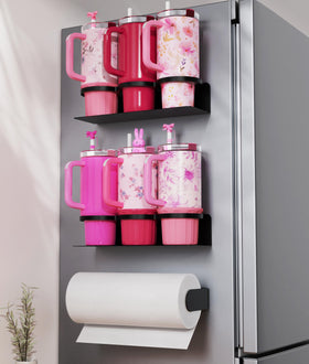 DELITON 2-pack magnetic cup holder on fridge saves counter space.