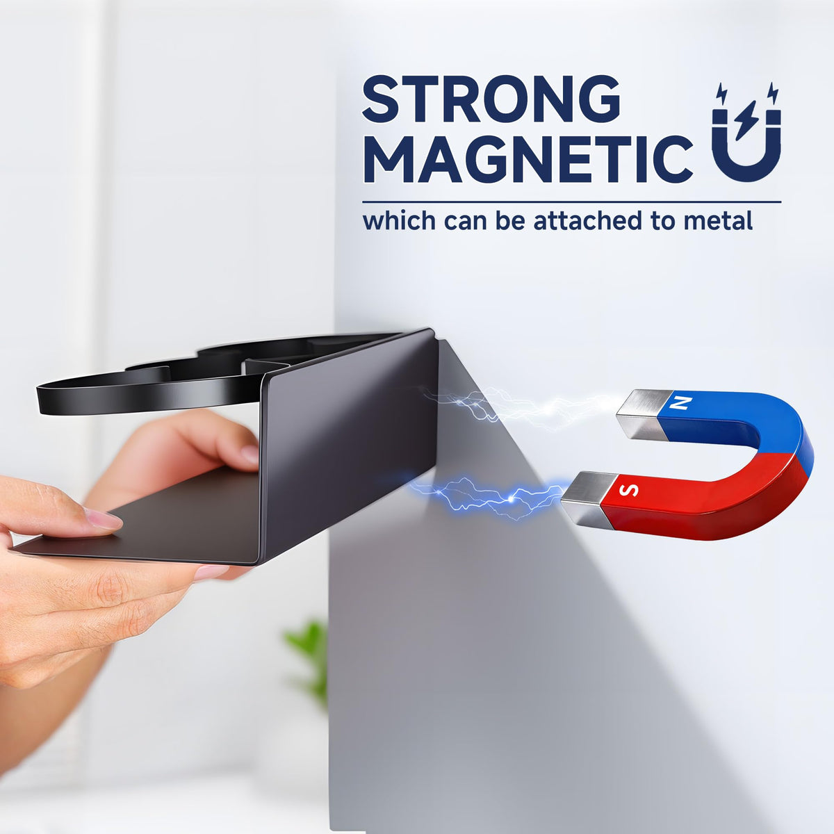 DELITON magnetic cup holder keeps Stanley tumbler handy on fridge.