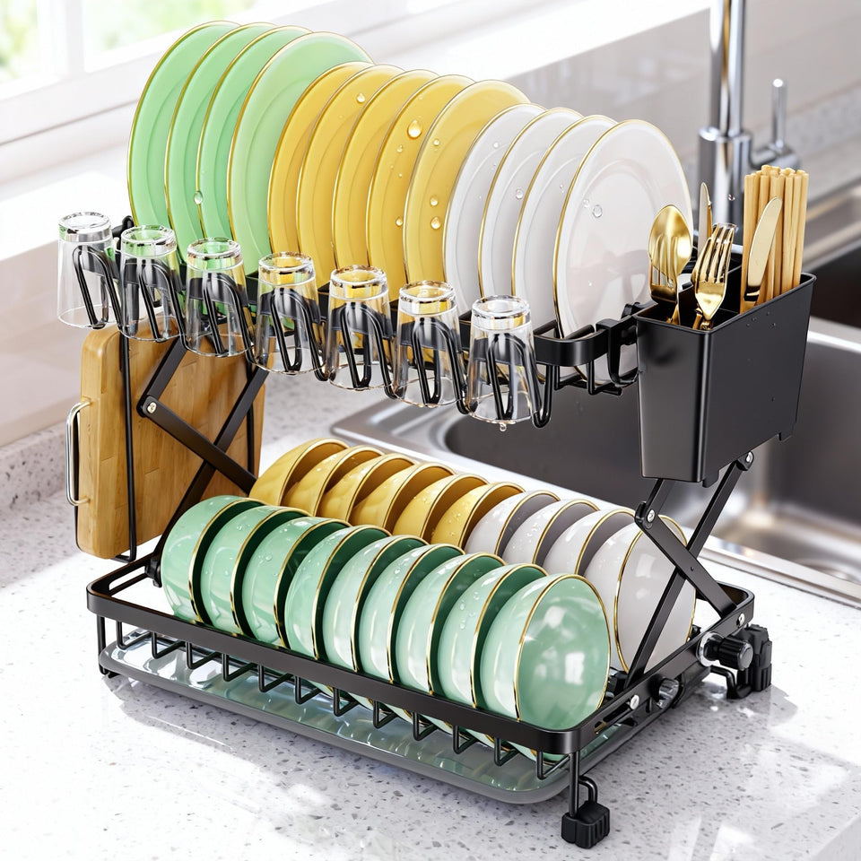 Deller 2-tier dish rack with open-grid design for quick air drying