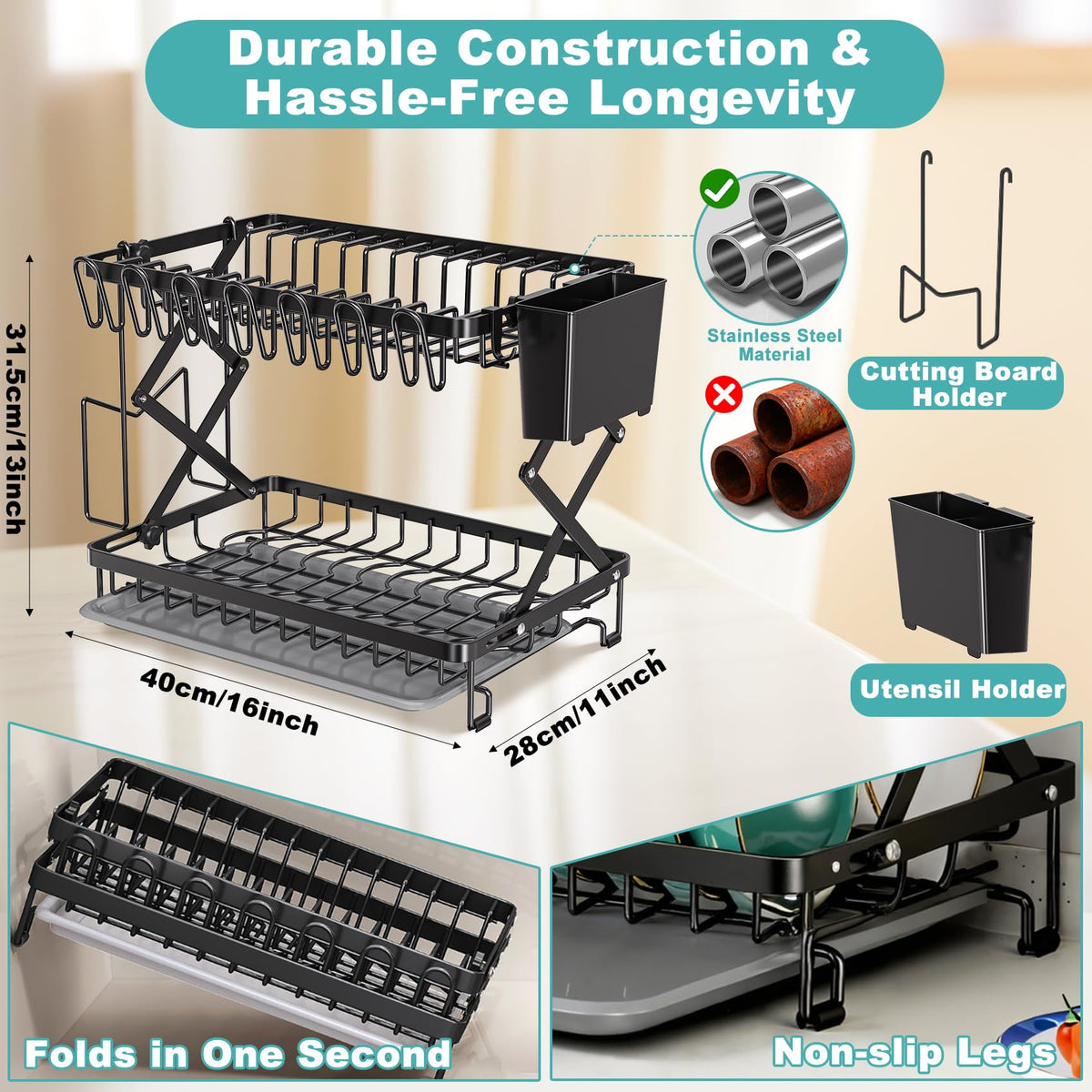 Stainless steel Deller drainer with rust-resistant coating for durable use