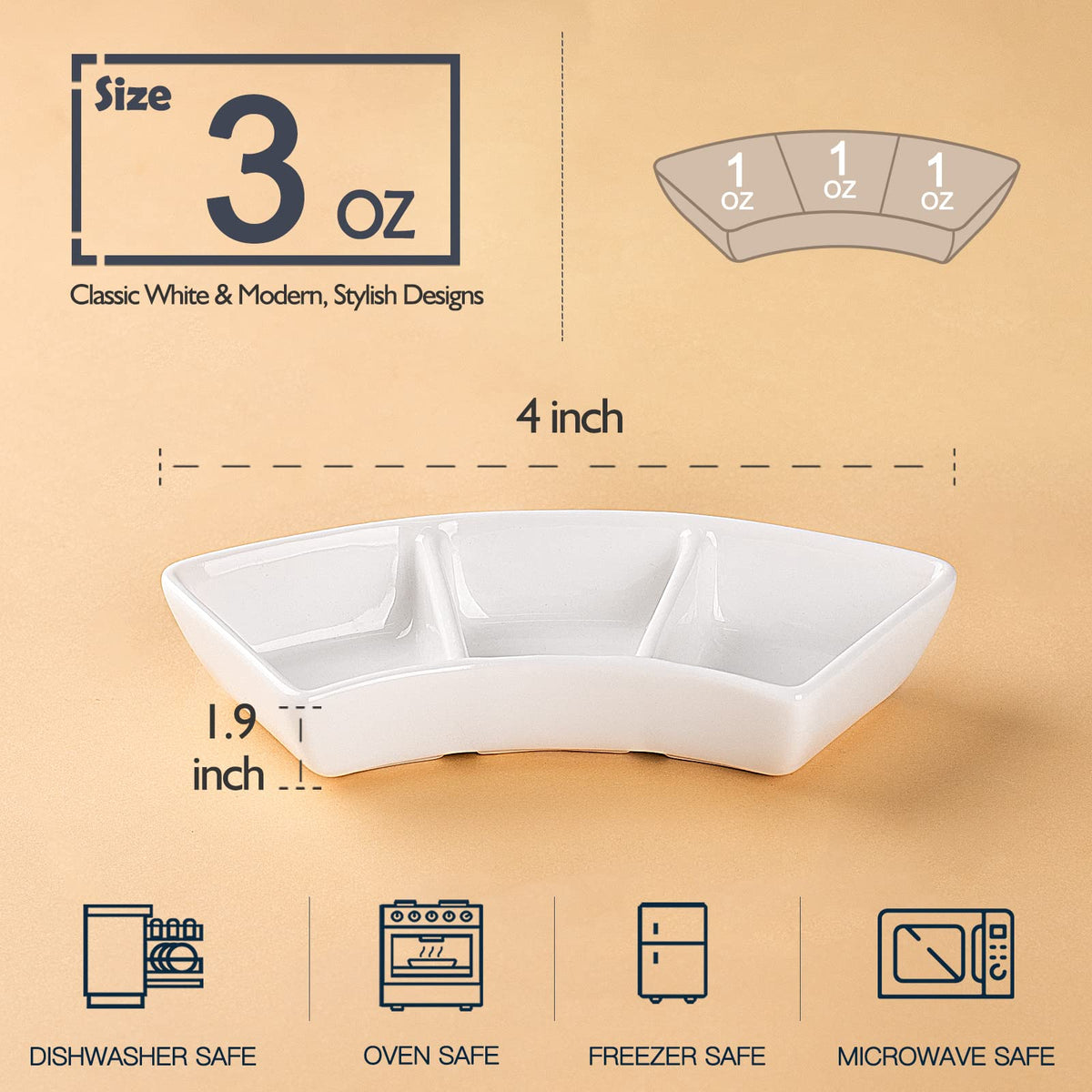DELLING 3oz compartments close-up for precise sushi dipping portions