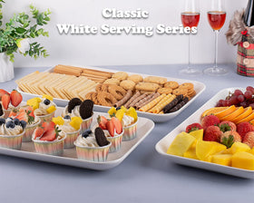 DELLING dishwasher-safe white platters simplify cleanup and reuse