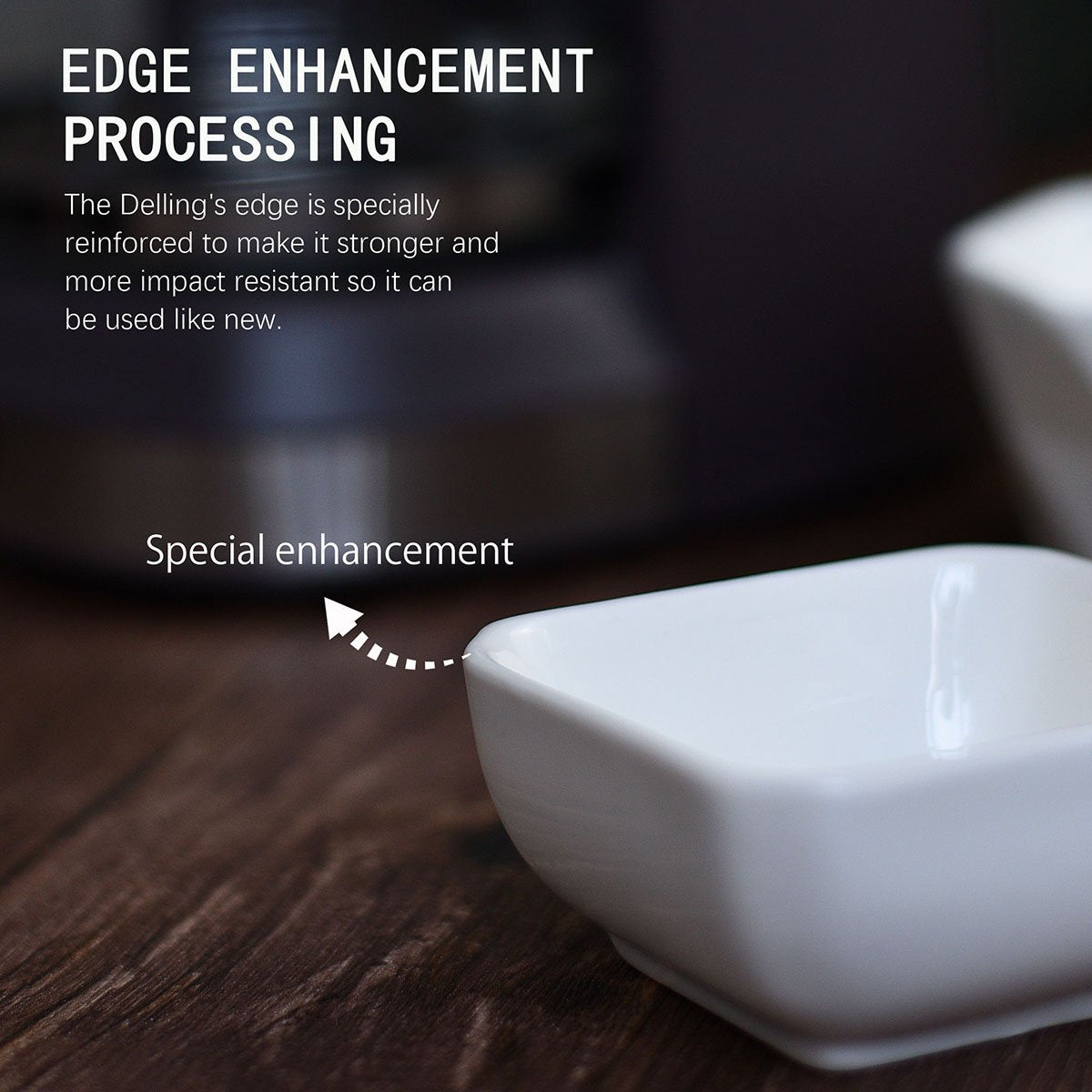 DELLING glazed porcelain dipping bowls close-up highlighting non-porous glaze.
