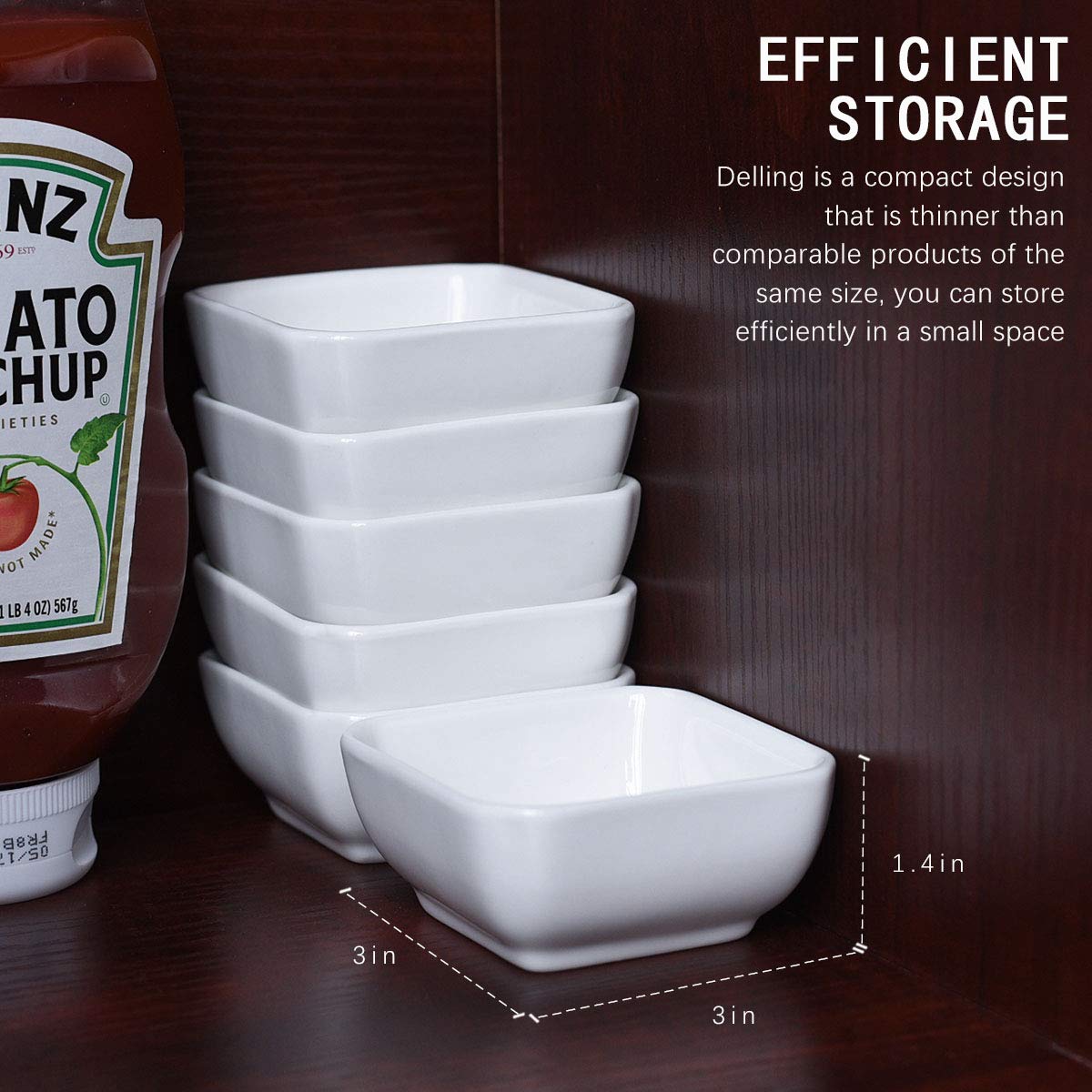 DELLING stackable dipping bowls neatly nest for compact storage.