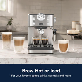De'Longhi Classic compact design on counter for space efficiency.