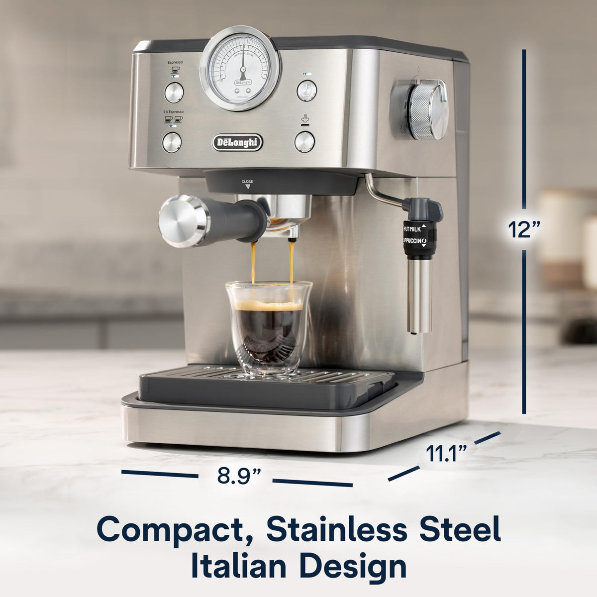 De'Longhi Classic preset recipes in view, enabling one-touch espresso options.