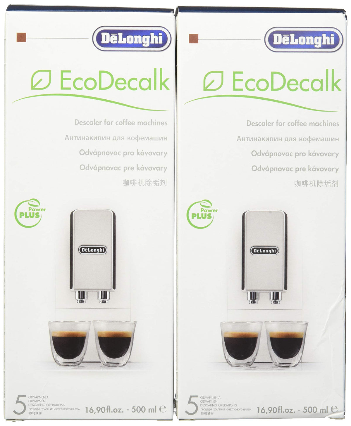 Delonghi Eco Descaling Solution bottle with green cap for easy cleaning and maintenance.