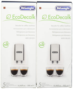 Delonghi Eco Descaling Solution bottle with green cap for easy cleaning and maintenance.