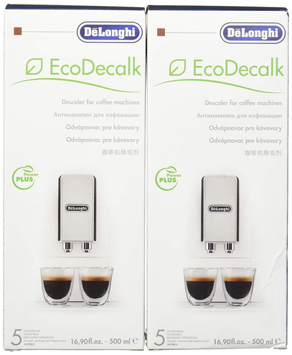 Delonghi Eco Descaling Solution bottle with green cap for easy cleaning and maintenance.