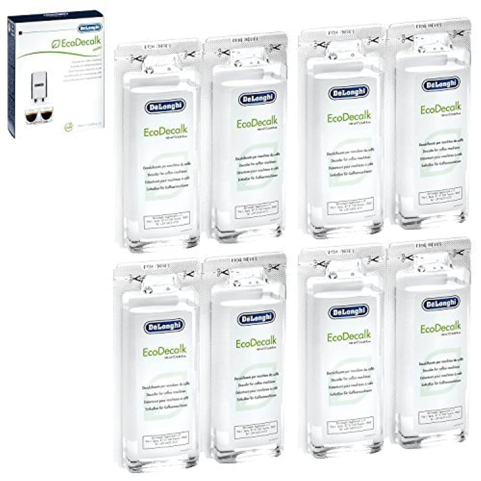De'Longhi EcoDecalk sachets in an 8-pack for easy descaling of coffee machines