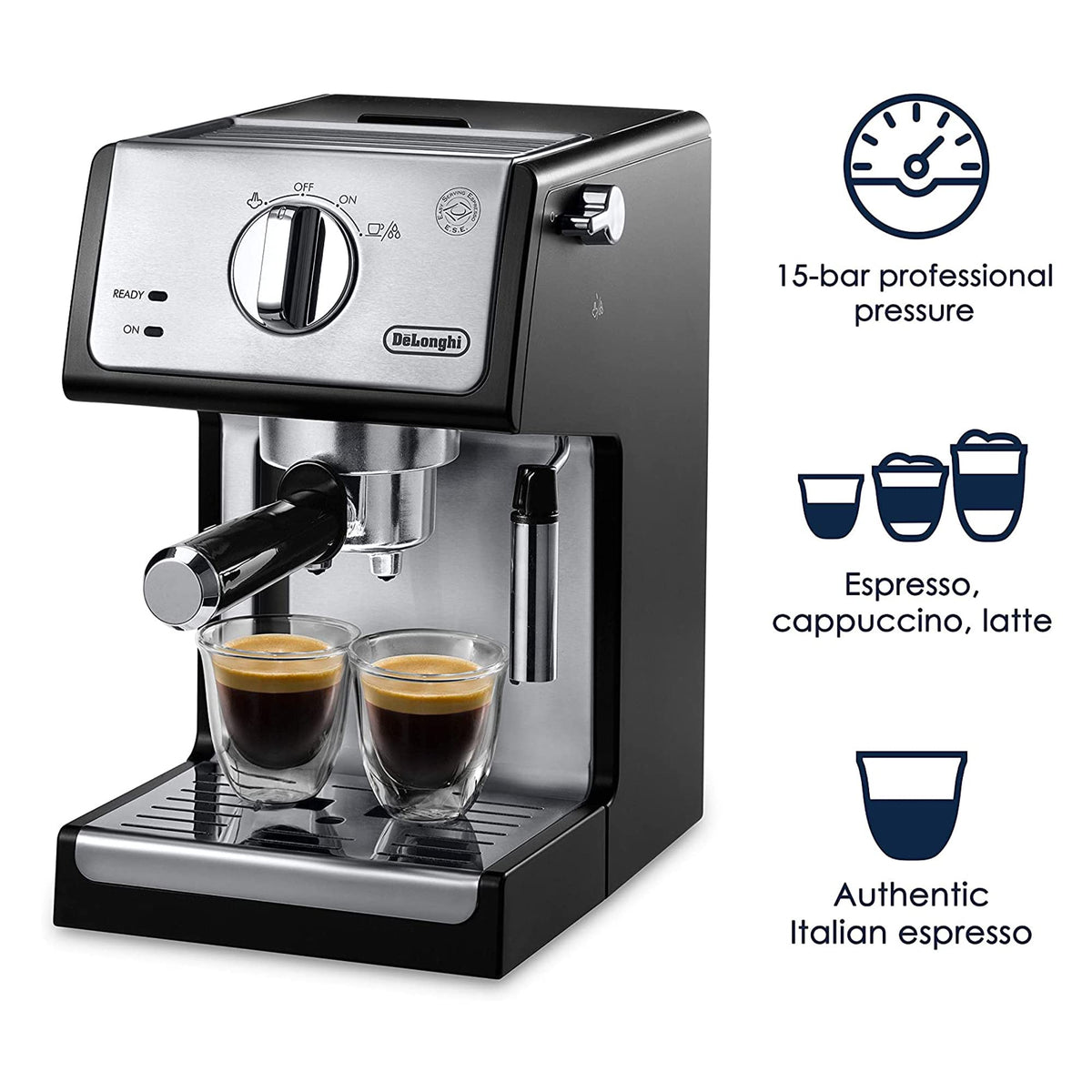 Close-up of De'Longhi controls for precise beverage customization