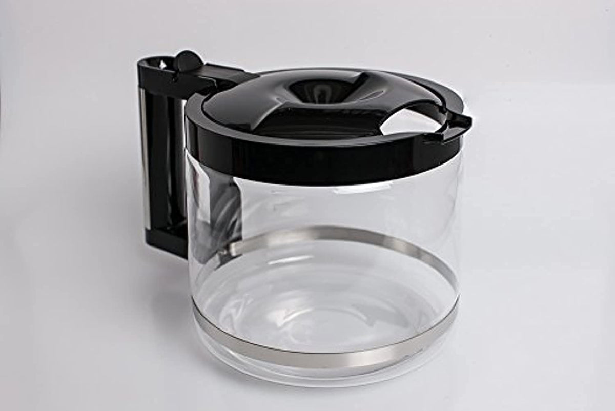 DeLonghi glass coffee carafe full view with clear body and everyday brewing appeal.