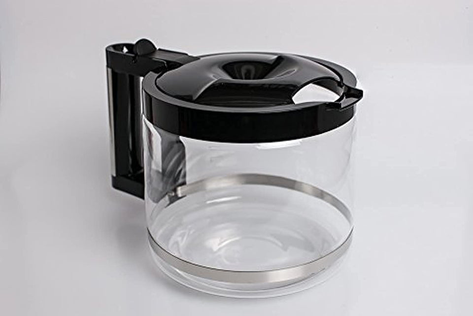 DeLonghi glass coffee carafe full view with clear body and everyday brewing appeal.
