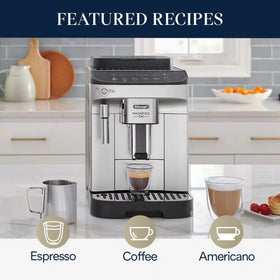 De'Longhi Magnifica Evo milk frother creating silky foam for lattes