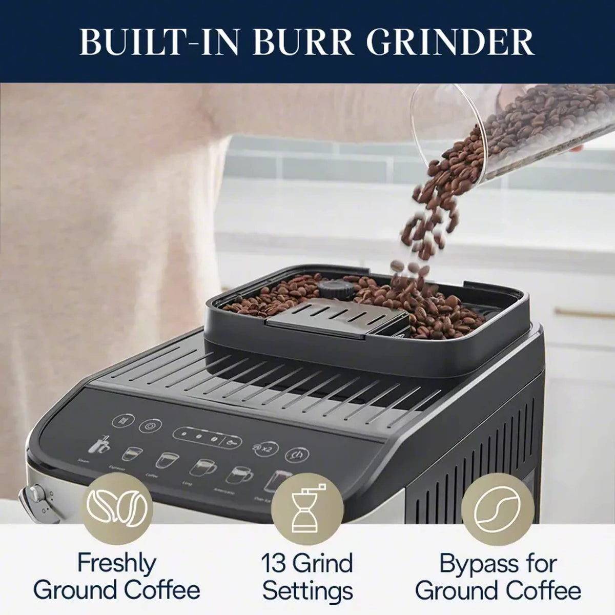 De'Longhi Magnifica Evo one-touch display for quick coffee customization
