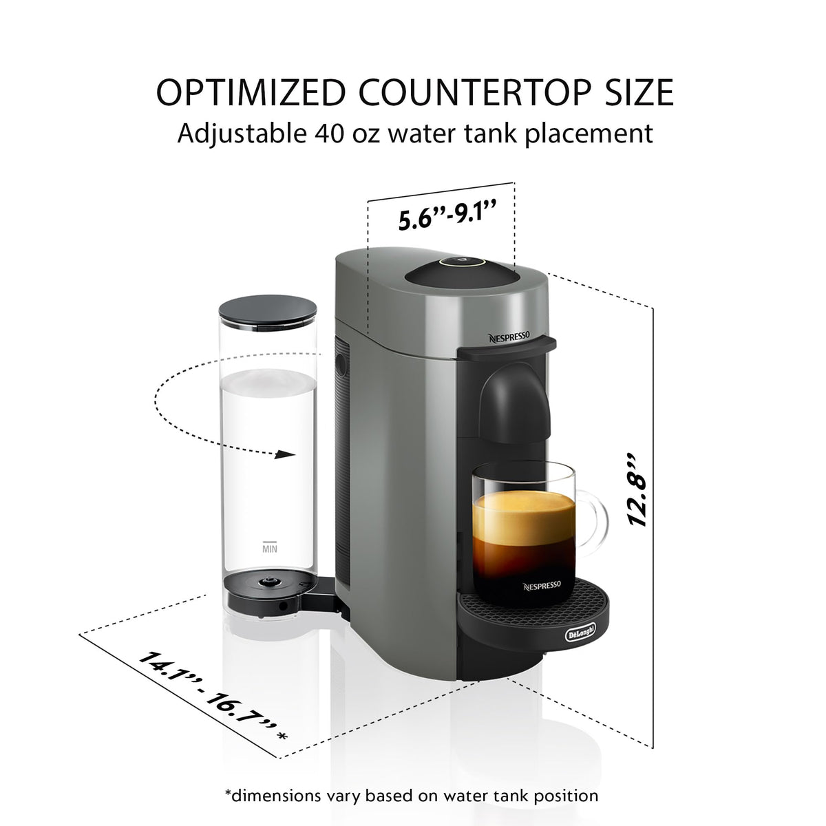 De'Longhi VertuoPlus Grey offers four brew sizes at a single touch.
