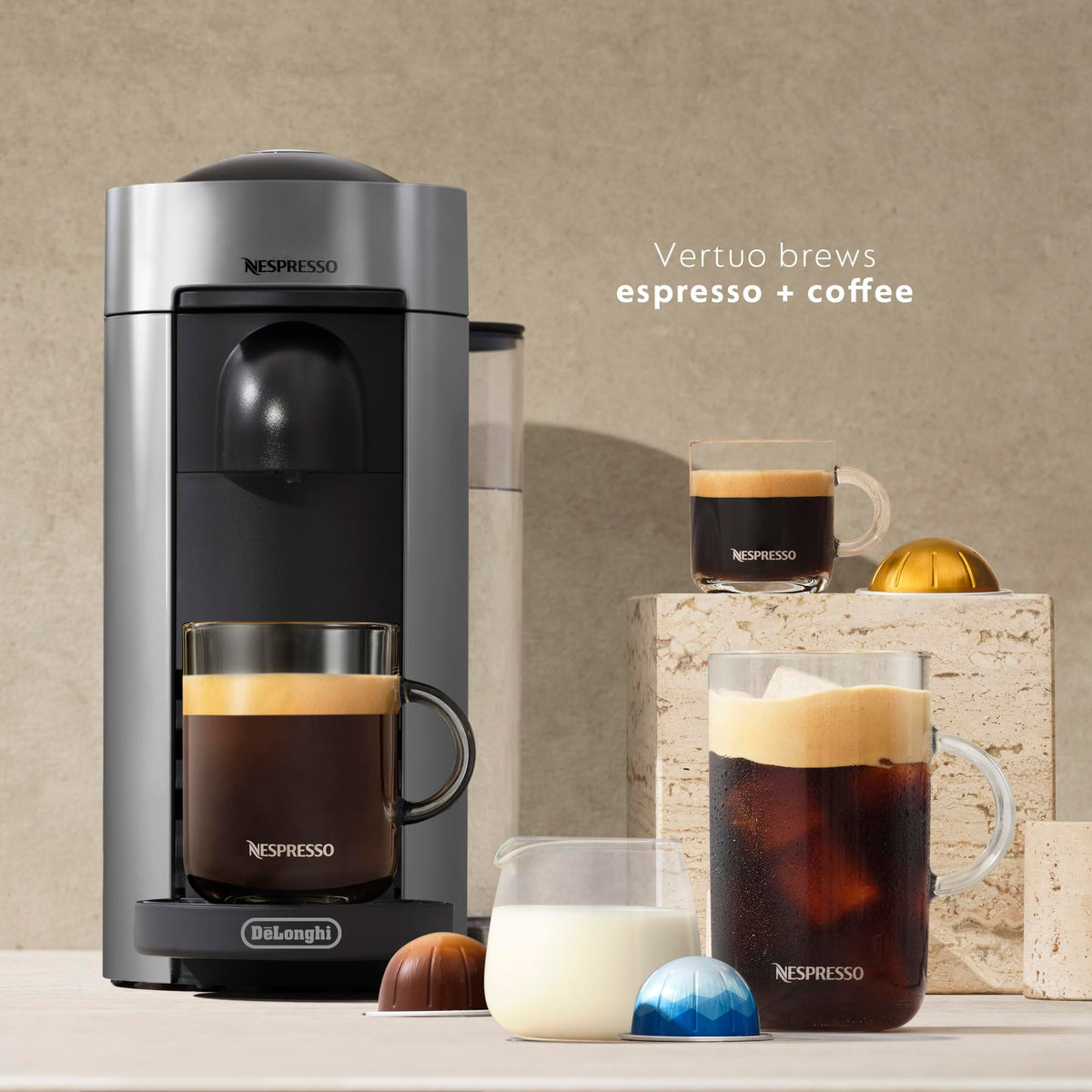 De'Longhi VertuoPlus capsule-ejection area shown for easy cleanup.
