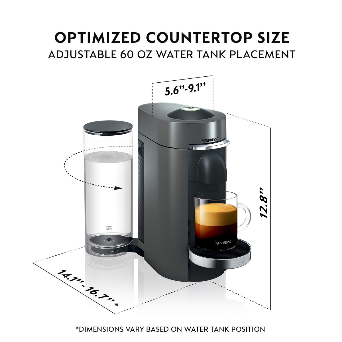 Control panel of De'Longhi VertuoPlus Titan for easy cup size selection