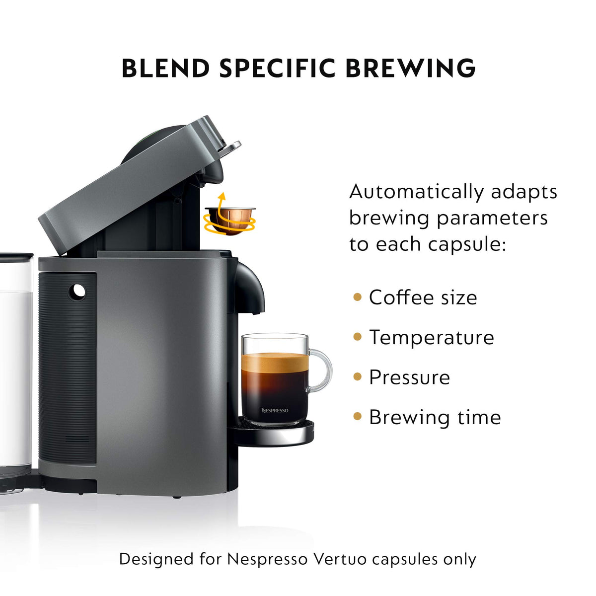 Espresso shot brewing on De'Longhi VertuoPlus Titan