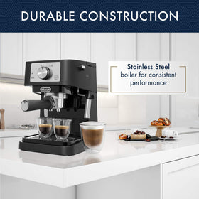 De'Longhi Stilosa stainless steel boiler delivers durable, steady performance.