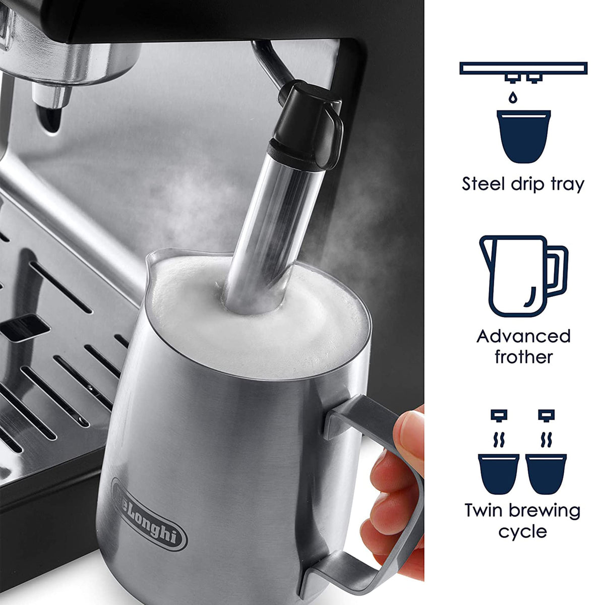 De'Longhi three-in-one filter holder for single, double shots or pod use