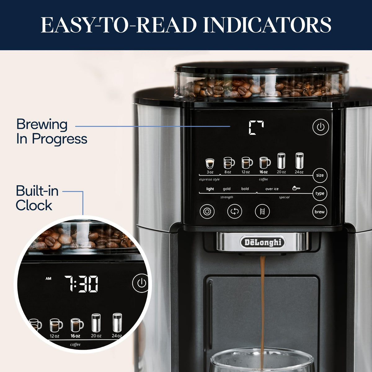 De'Longhi True Brew five brew styles for customization