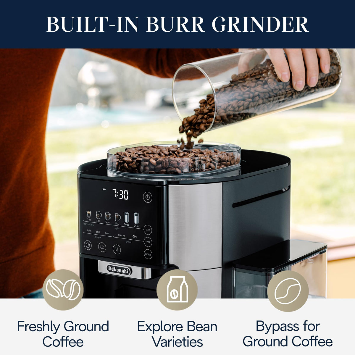 De'Longhi True Brew six cup sizes for versatile use