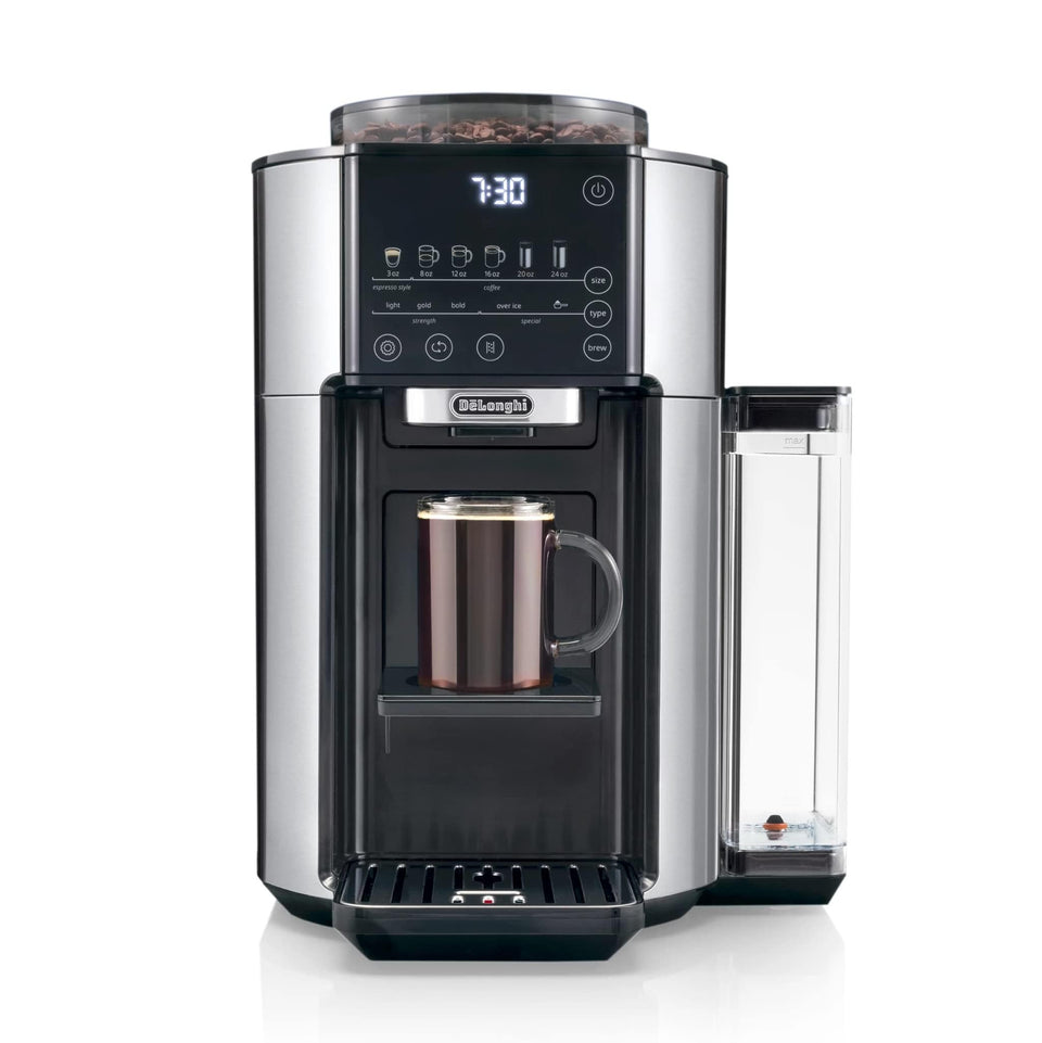 De'Longhi True Brew with built-in grinder brewing fresh grounds