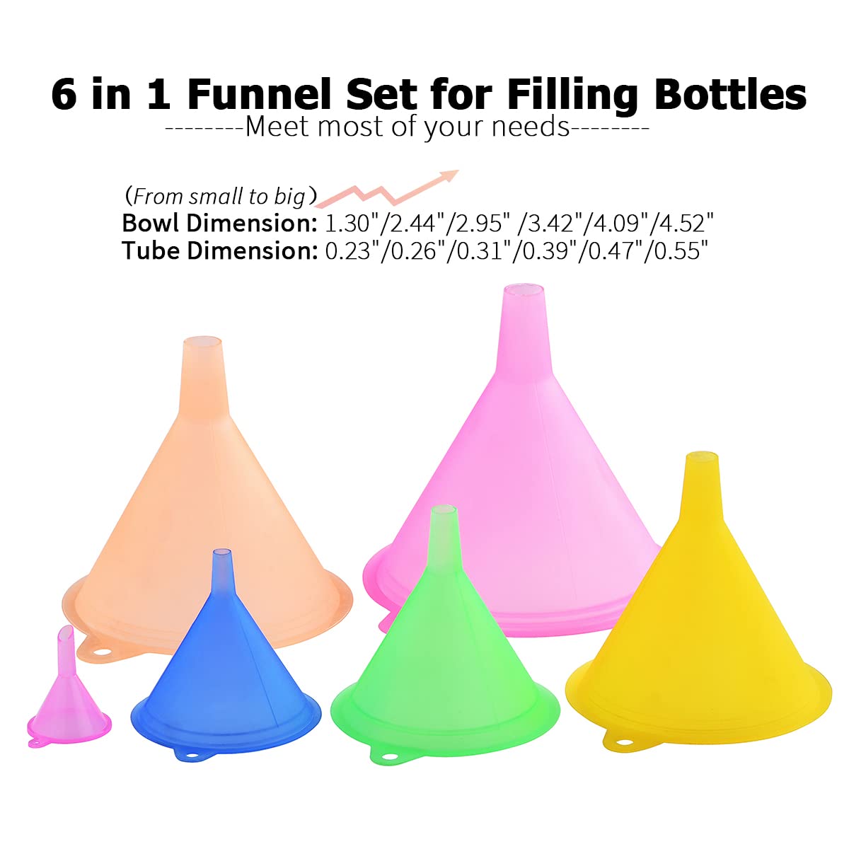 Delove funnel set 6 nested design saves space in your utensil drawer.