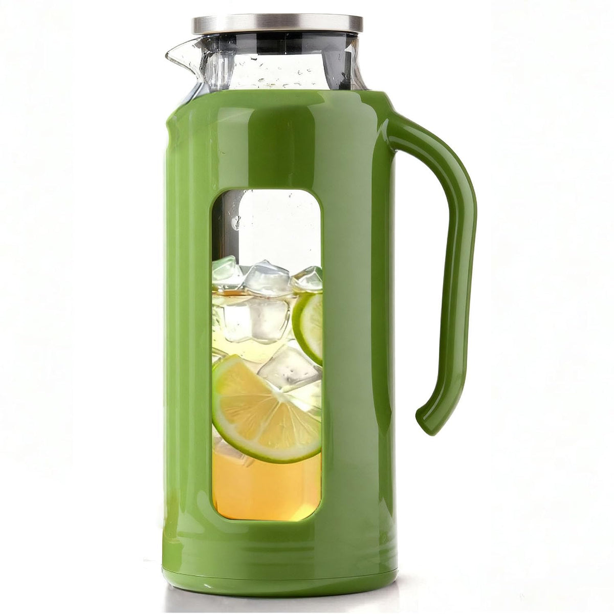 Delove green glass pitcher with lid-spout for precise pouring and fresh beverages.