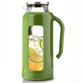 Delove green glass pitcher with lid-spout for precise pouring and fresh beverages.