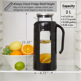 Delove glass pitcher wide opening simplifies cleaning and refilling.