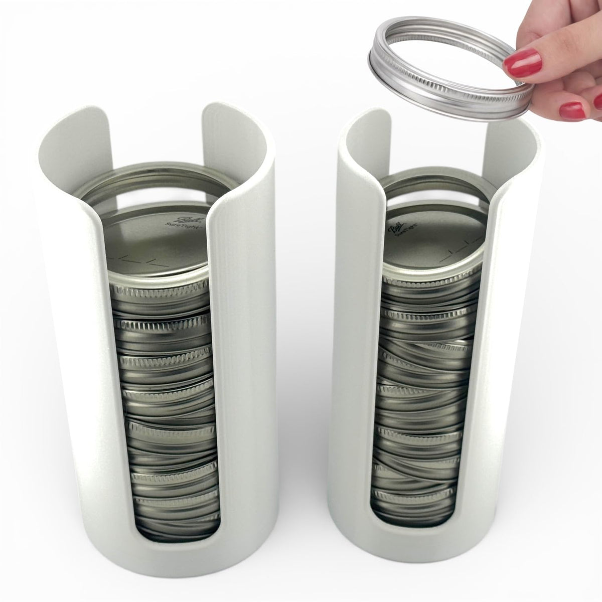 Delta Loom Mason Jar Lid Organizer keeps regular- and wide-mouth lids upright for quick access.